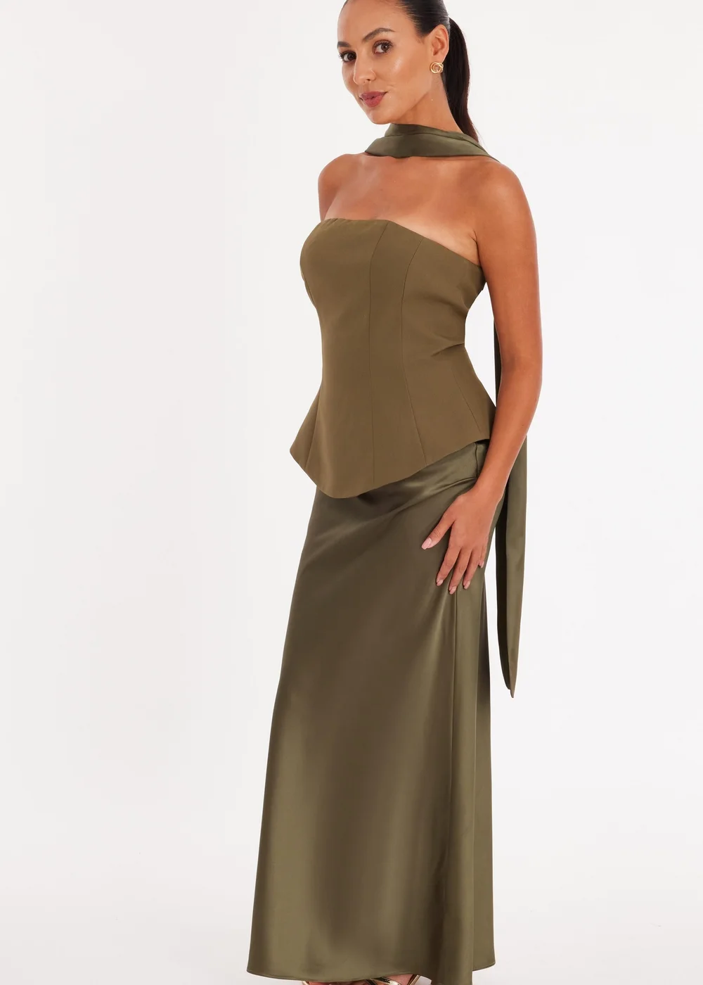 quiz dark green dress Quiz Bottle Green Bardot Ruched Maxi Dress