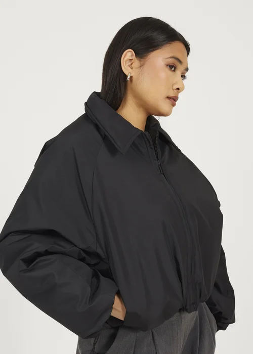 Brave Soul Black Cropped Oversized Raglan Sleeve Padded Jacket - 14 Image 3