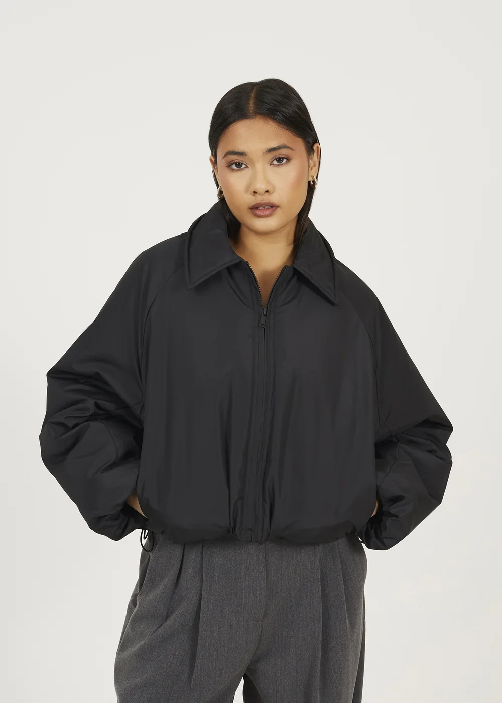 Brave Soul Black Cropped Oversized Raglan Sleeve Padded Jacket - 14 Image 1