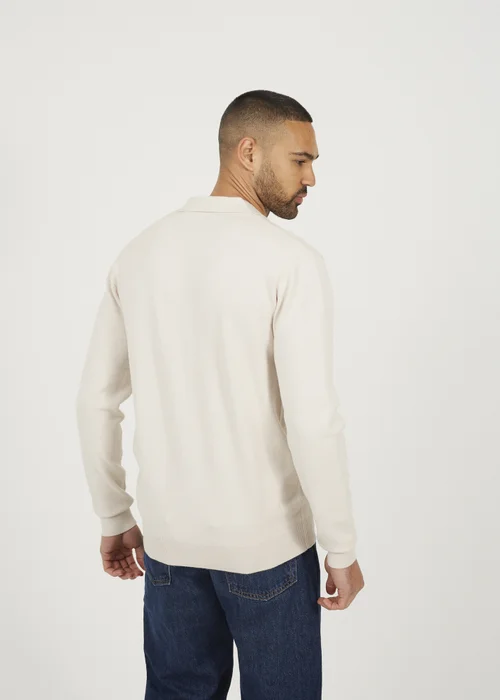 Brave Soul Cream Long Sleeve Trophy Neck Polo - L Image 2