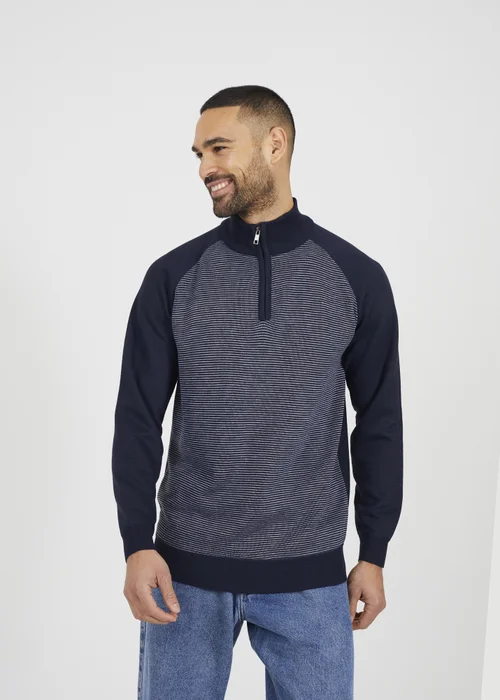 Brave Soul Navy Quarter Zip Funnel Neck Jumper - XL Image 1