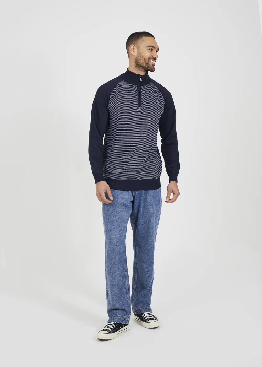 Brave Soul Navy Quarter Zip Funnel Neck Jumper - XL Image 3