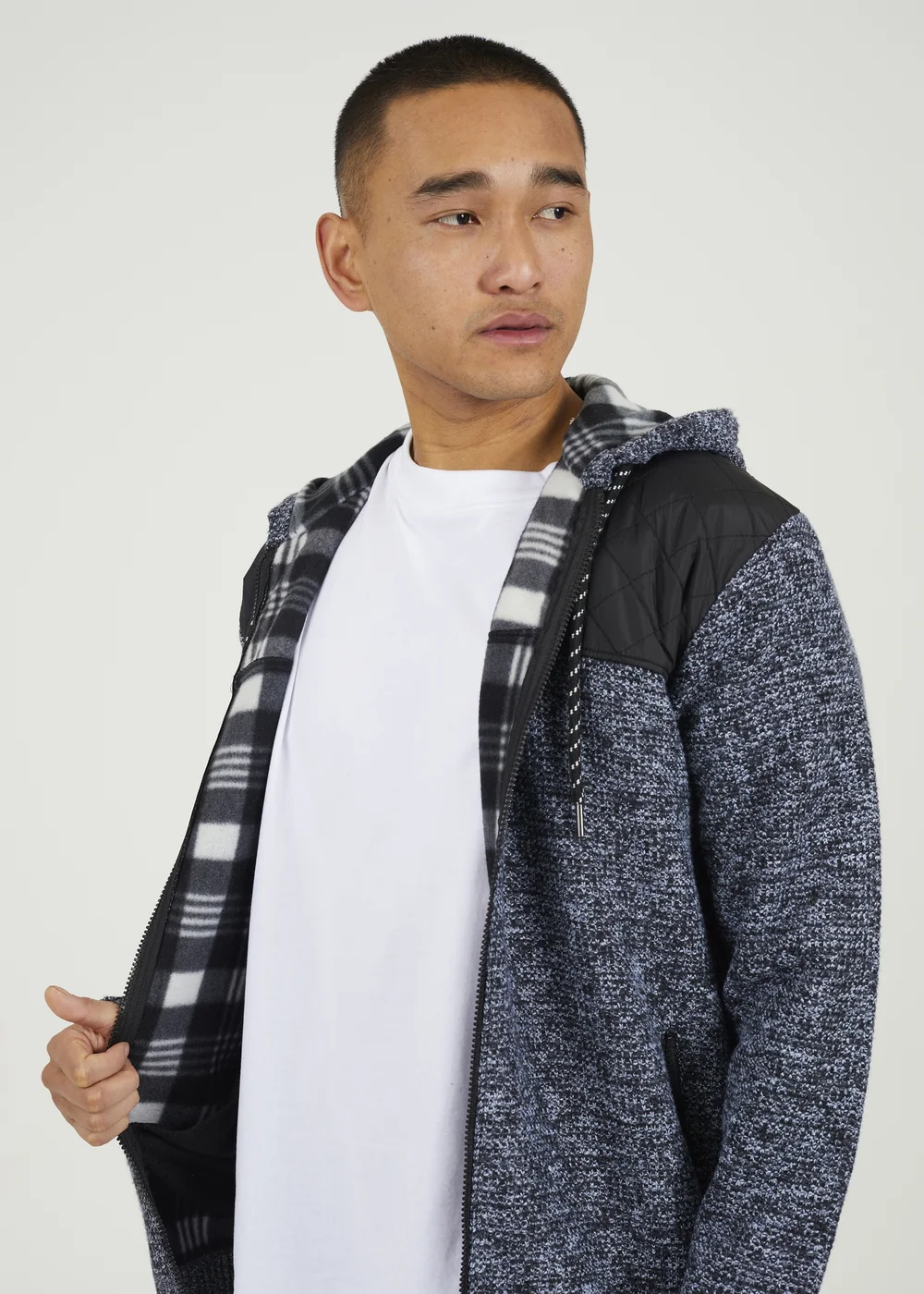 Brave Soul Black Full Zip Hoodie with Contrast Panel - XL Image 3