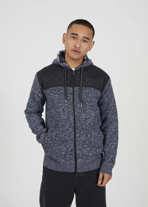 Brave Soul Black Full Zip Hoodie with Contrast Panel - XL Image 1
