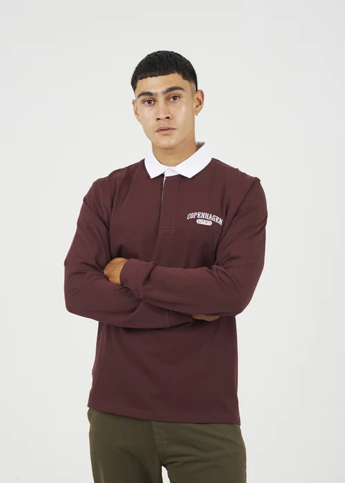Brave Soul Burgundy Solid Colour Rugby Shirt - XL Image 1
