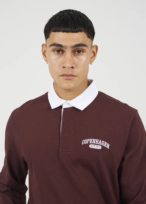 Brave Soul Burgundy Solid Colour Rugby Shirt - XL Image 3
