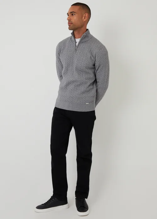 Threadbare Grey Textured Cable Knit Quarter Zip Jumper - XL Image 3
