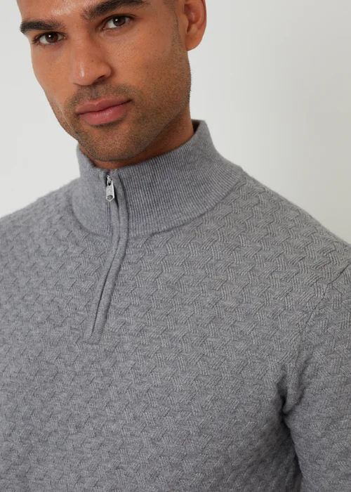 Threadbare Grey Textured Cable Knit Quarter Zip Jumper - XL Image 4