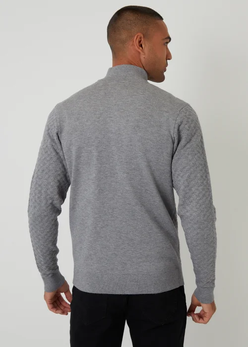 Threadbare Grey Textured Cable Knit Quarter Zip Jumper - XL Image 2