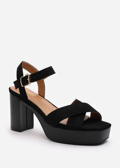 Where's That From Wide-Fit Riya Black Faux Suede Block Heel Sandals - 9 Image 3