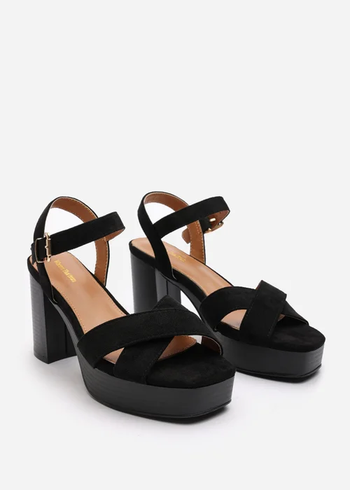 Where's That From Wide-Fit Riya Black Faux Suede Block Heel Sandals - 9 Image 5