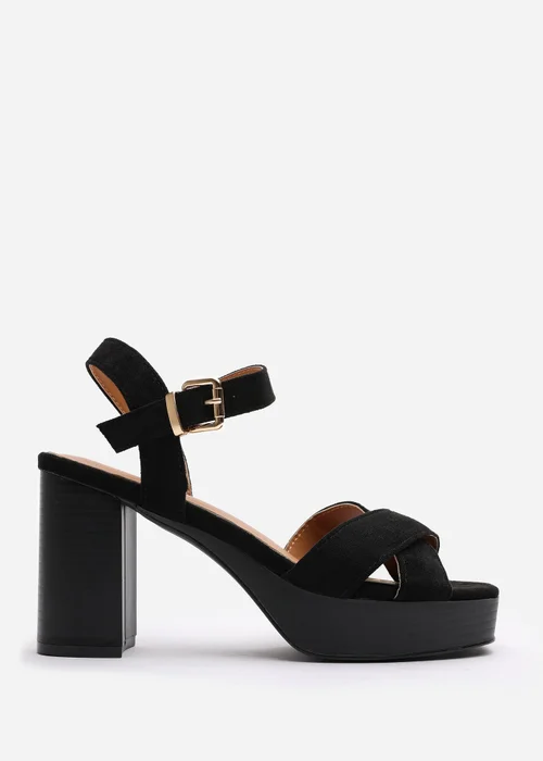 Where's That From Wide-Fit Riya Black Faux Suede Block Heel Sandals - 9 Image 2