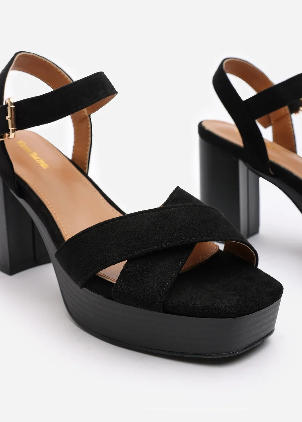 Where's That From Wide-Fit Riya Black Faux Suede Block Heel Sandals - 9 Image 4