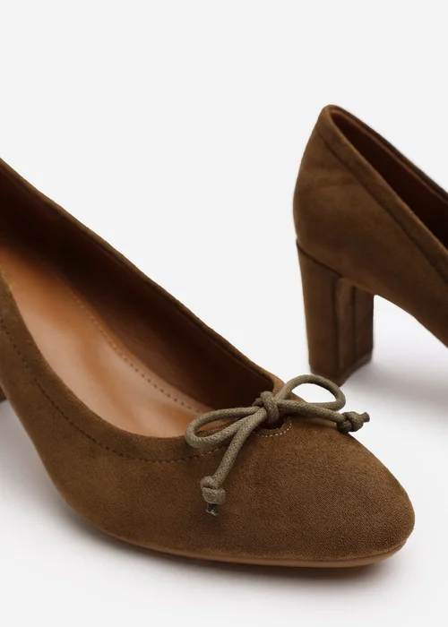 Where's That From Oceana Khaki Faux Suede Block Heel Pumps - 6 Image 5