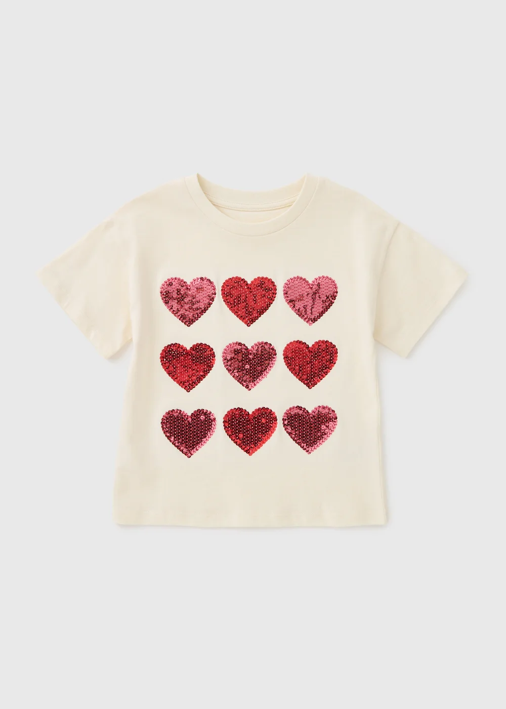 Girls Cream Heart Sequin T-Shirt (1-7yrs) - 1-1.5 Yrs Image 1