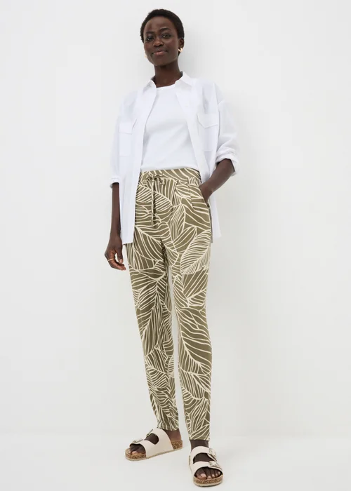 Khaki Leaf Print Harem Trousers - 26 Image 1