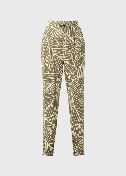 Khaki Leaf Print Harem Trousers - 26 Image 4