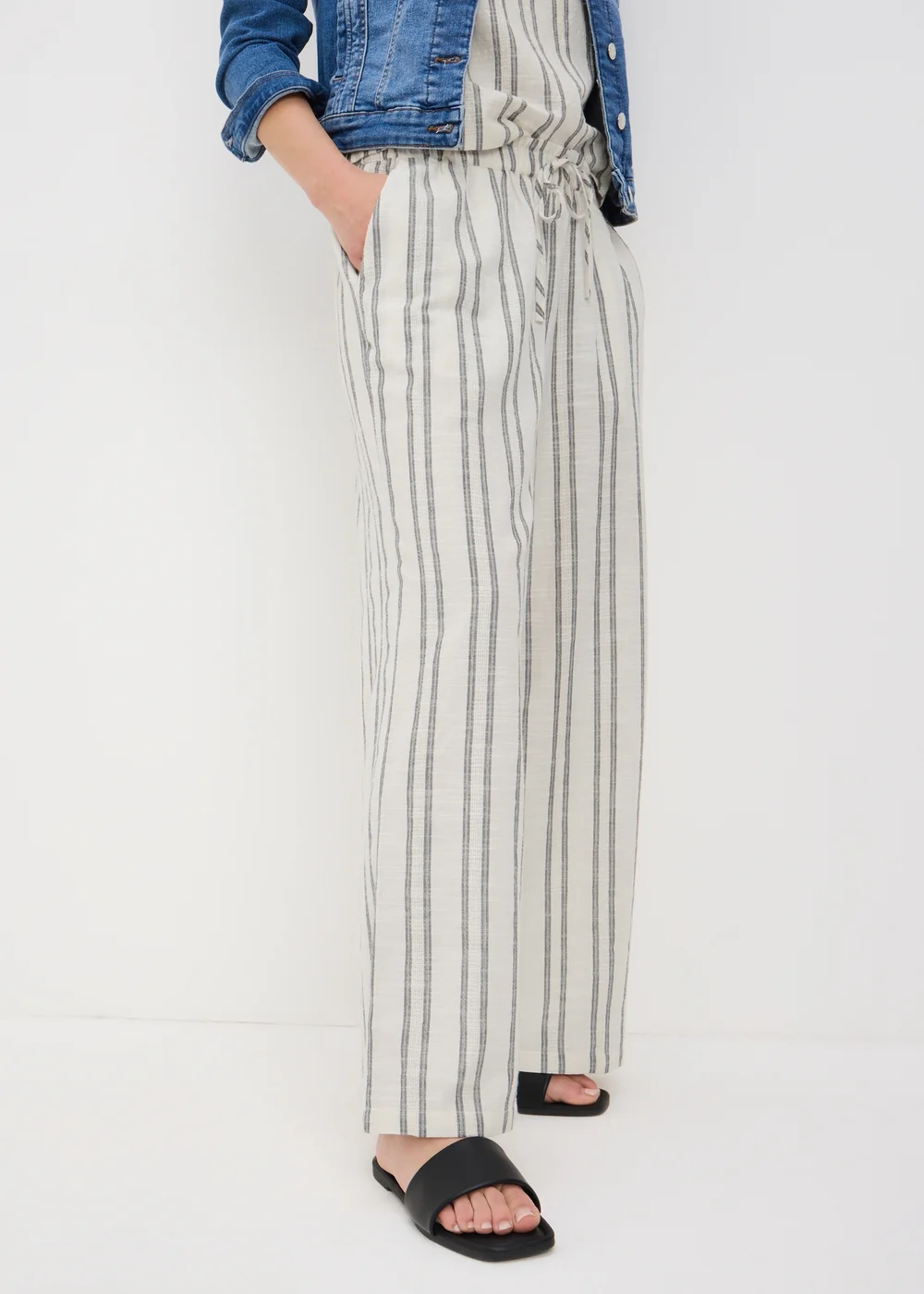 Cream Stripe Wide Leg Co Ord Trousers - 18/L31 Image 2