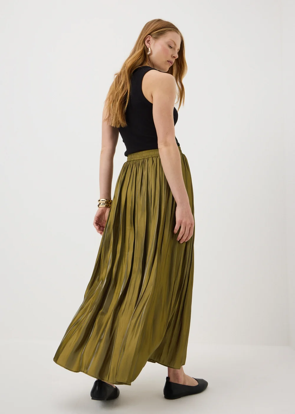 Et Vous Olive Pleated Midi Skirt - 8 Image 2