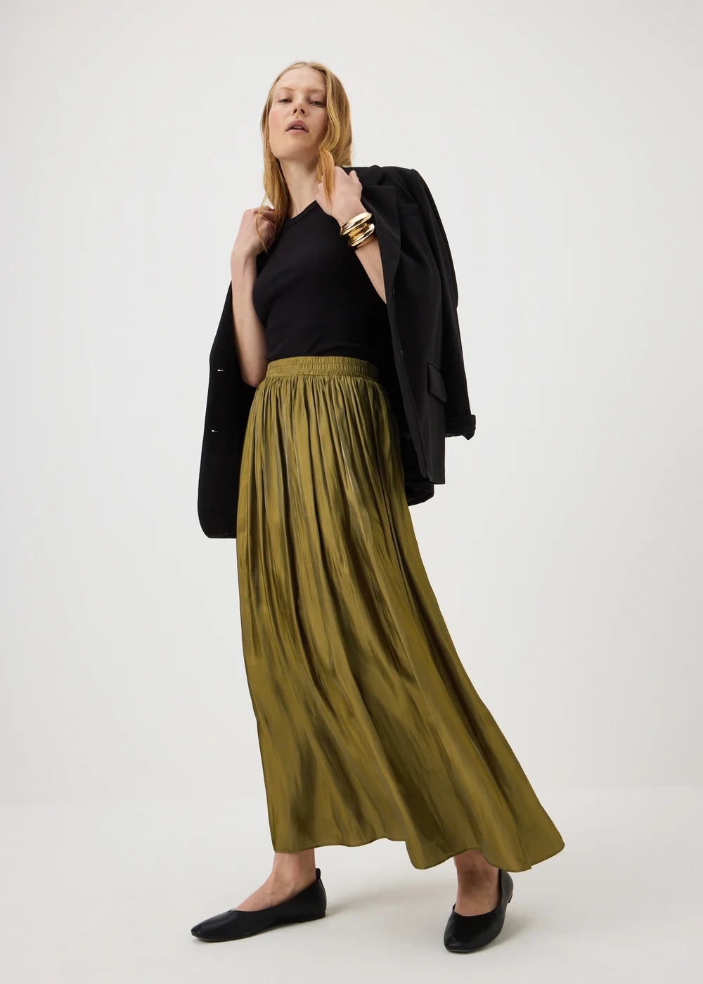 Et Vous Olive Pleated Midi Skirt - 8 Image 1