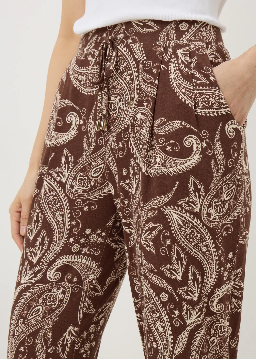 Chocolate Brown Paisley Print Harem Trousers - 26 Image 2