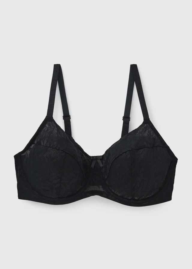 DD+ Black Leaf Stretch Lace Non Padded Bra