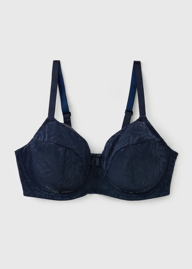 DD+ Navy Leaf Stretch Lace Non Padded Bra