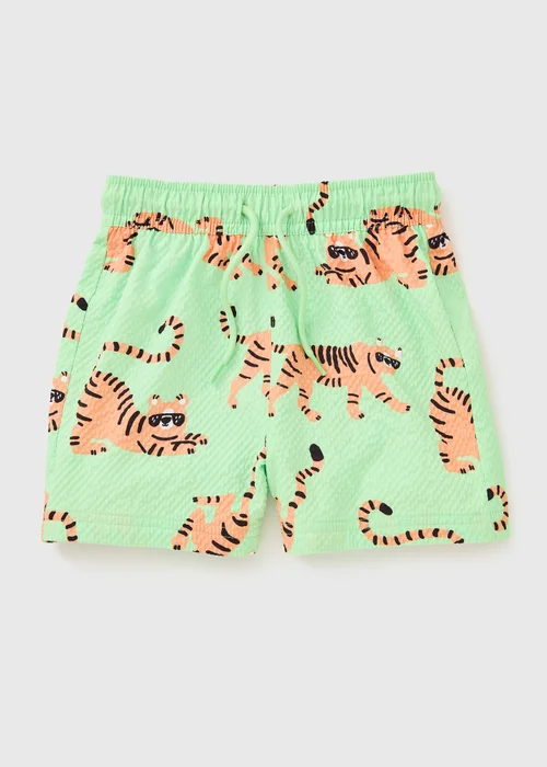 Boys Green Tiger Seersucker Swim Shorts (1-7yrs) - 1-1.5 Yrs Image 1