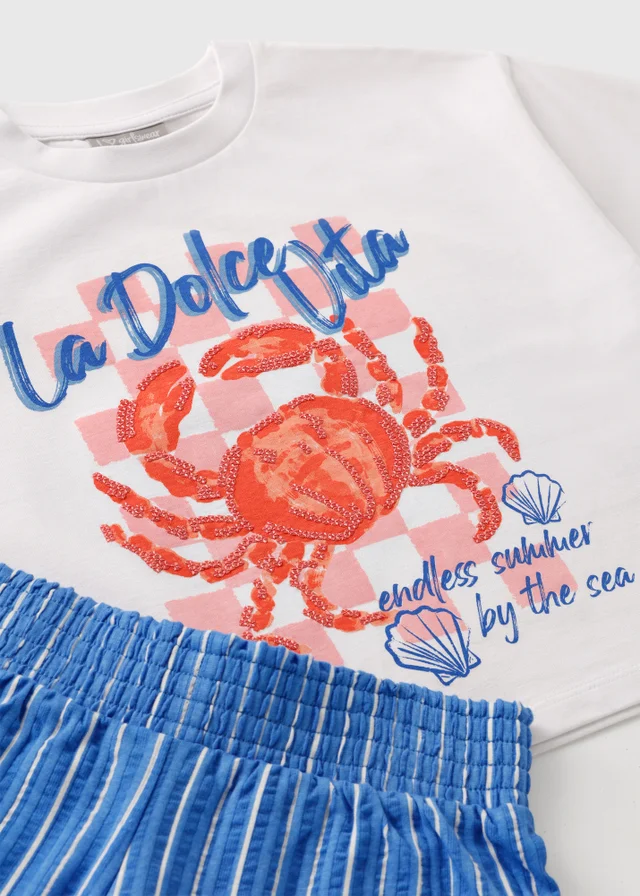 Girls Blue Crab Stripe Top & Short Set (7-15yrs)