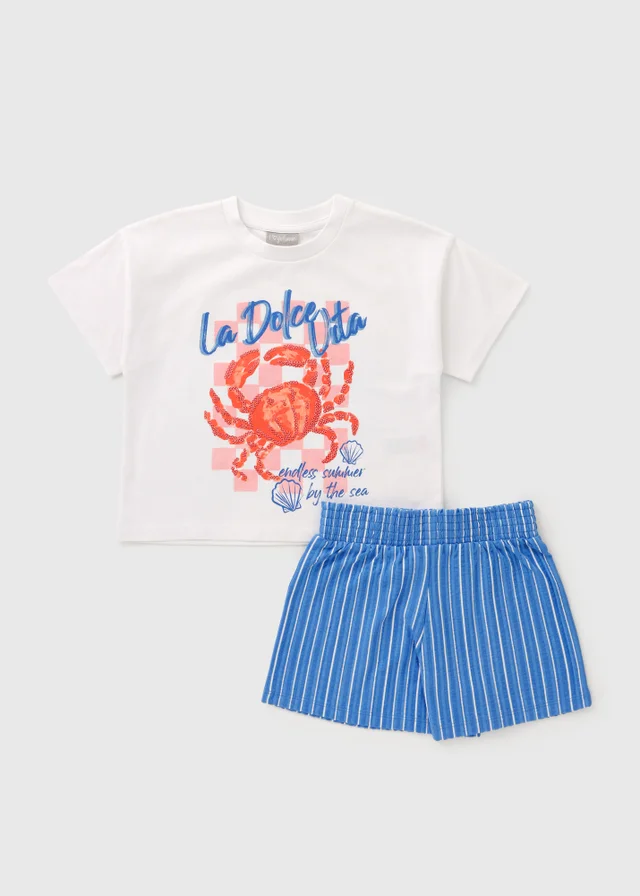 Girls Blue Crab Stripe Top & Short Set (7-15yrs)