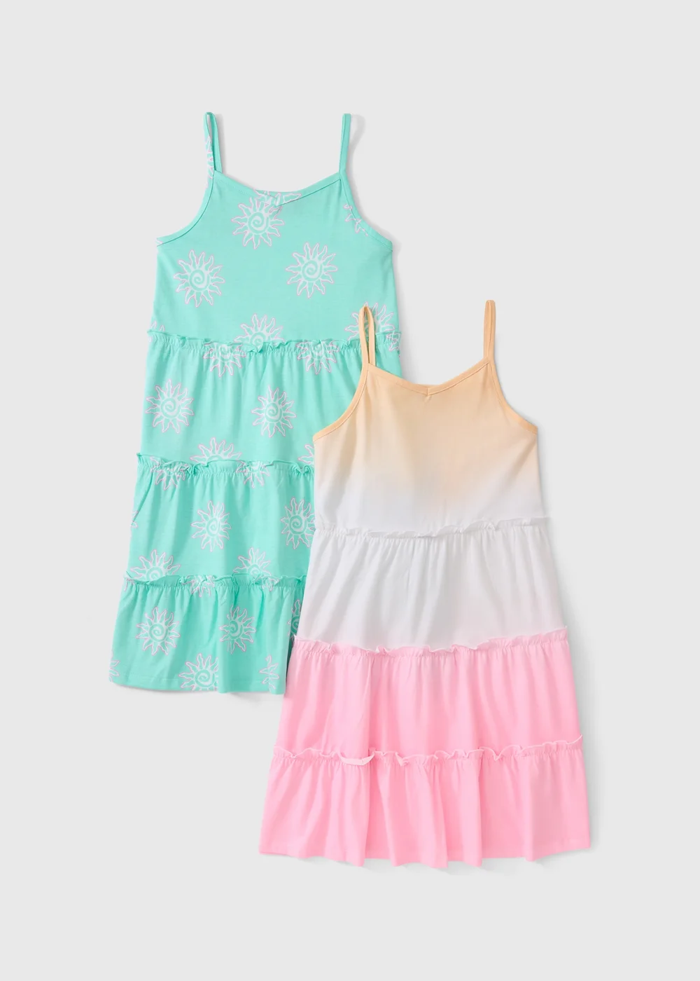 2 Pack Girls Multi Colour Tiered Dresses (7-15yrs) - 7 Yrs Image 1