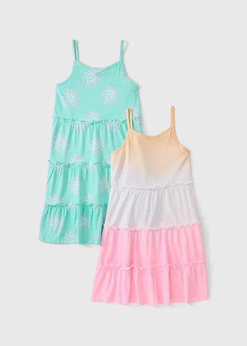 2 Pack Girls Multi Colour Tiered Dresses (7-15yrs) - 7 Yrs Image 1