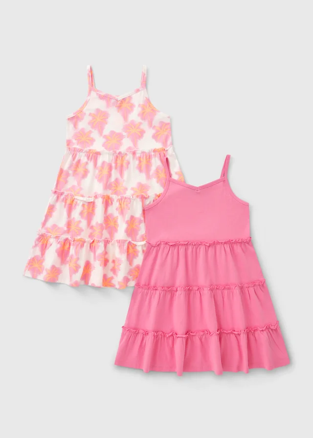 2 Pack Girls Pink Holiday Tiered Dresses (7-15yrs)