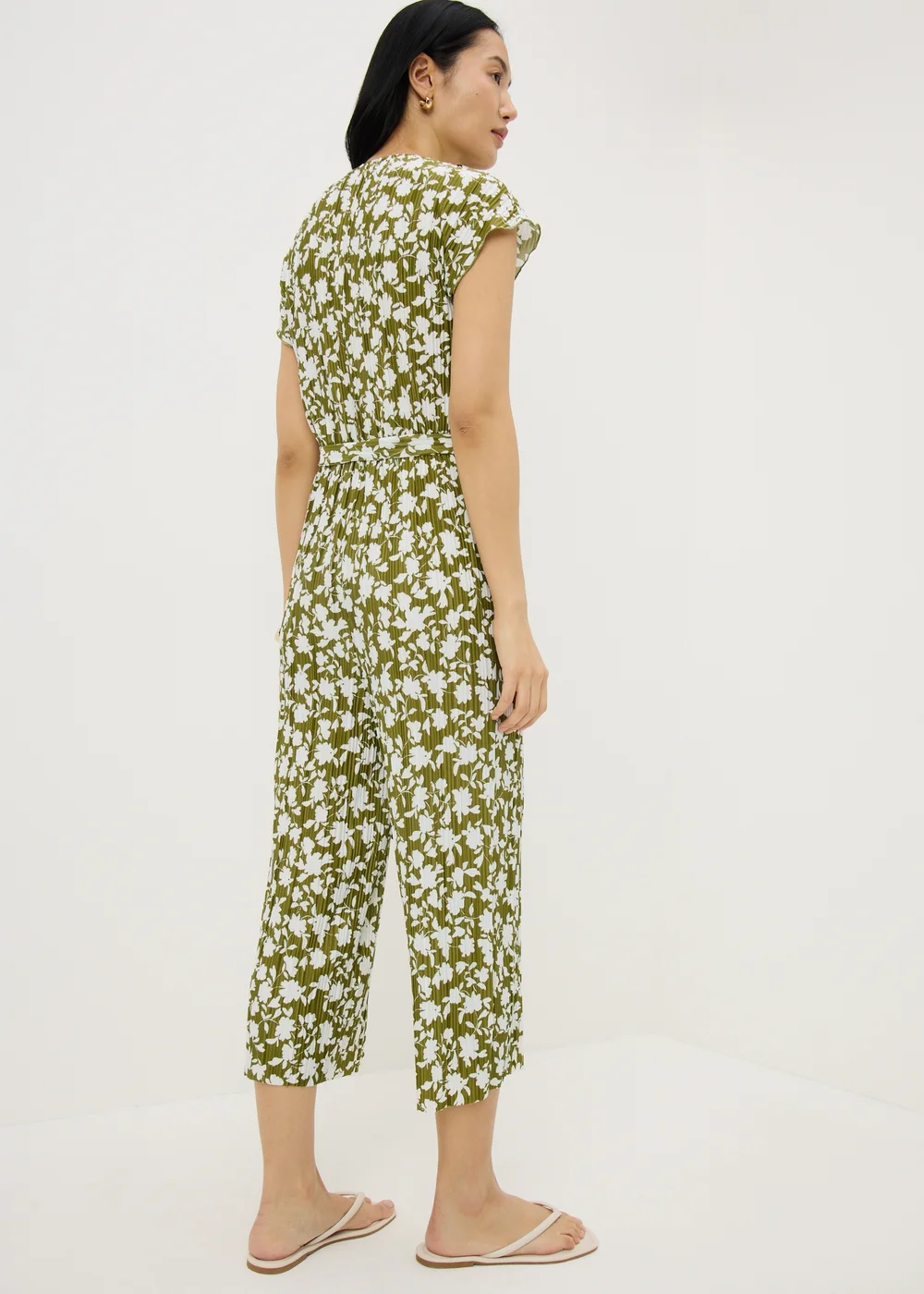 Green Floral Plisse Belted Culotte Jumpsuit - 8 Image 2