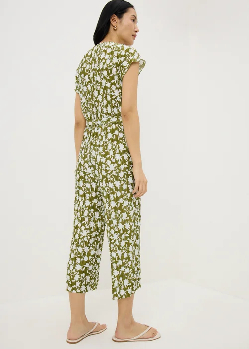 Green Floral Plisse Belted Culotte Jumpsuit - 8 Image 2