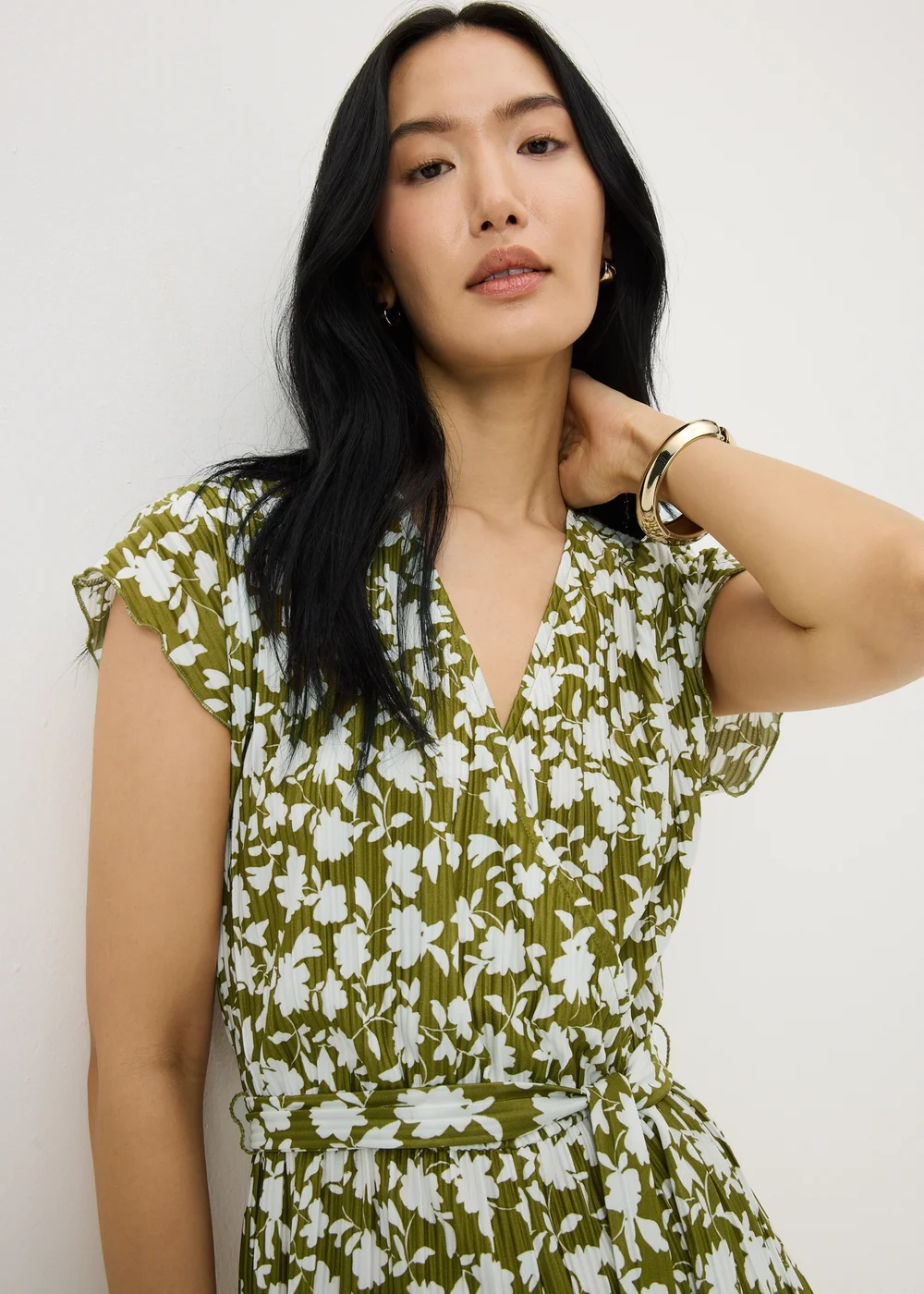 Green Floral Plisse Belted Culotte Jumpsuit - 8 Image 3