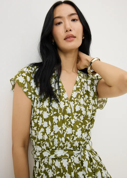 Green Floral Plisse Belted Culotte Jumpsuit - 8 Image 3