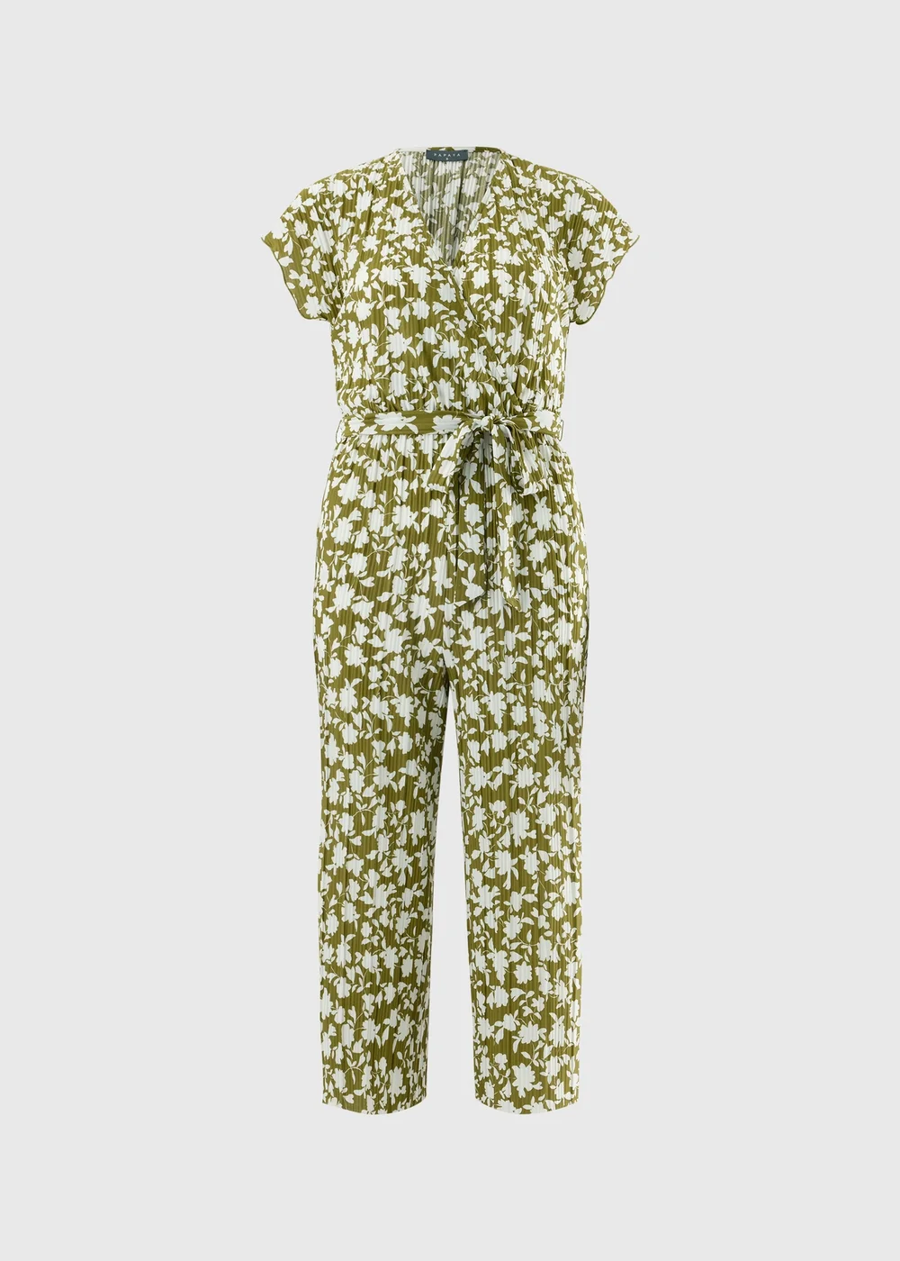 Green Floral Plisse Belted Culotte Jumpsuit - 8 Image 4