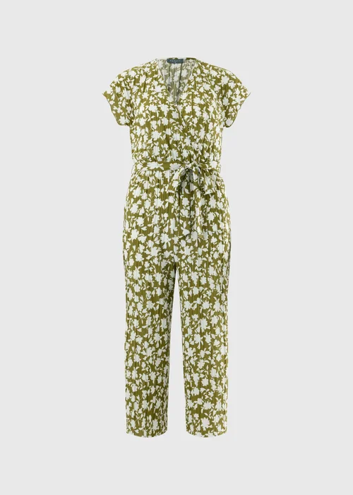 Green Floral Plisse Belted Culotte Jumpsuit - 8 Image 4