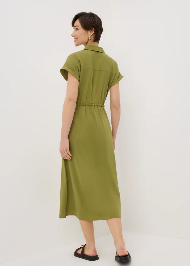 Olive Clipper Midi Shirt Dress