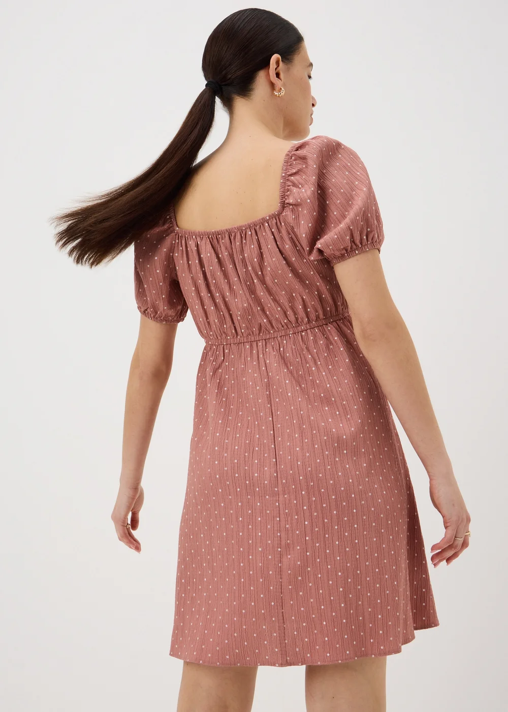 Pink Spot Shirred Tie Waist Mini Dress - 24 Image 3
