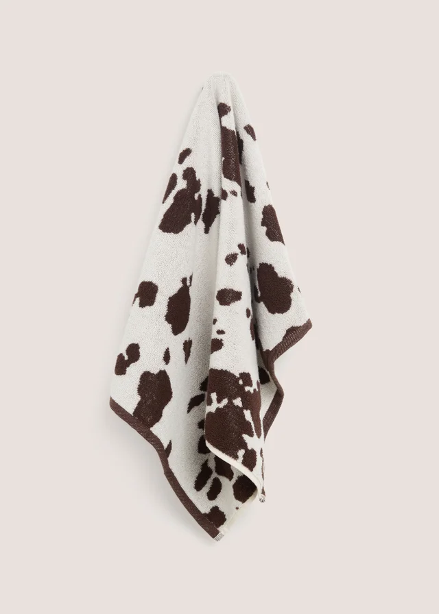 Brown Cow Print Jacquard Hand Towel