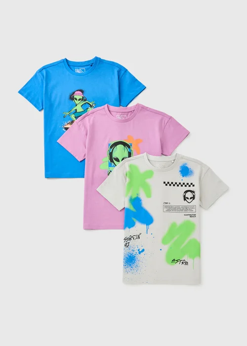 3 Pack Boys Multi Alien T-Shirts (7-15yrs) - 11 Yrs Image 1