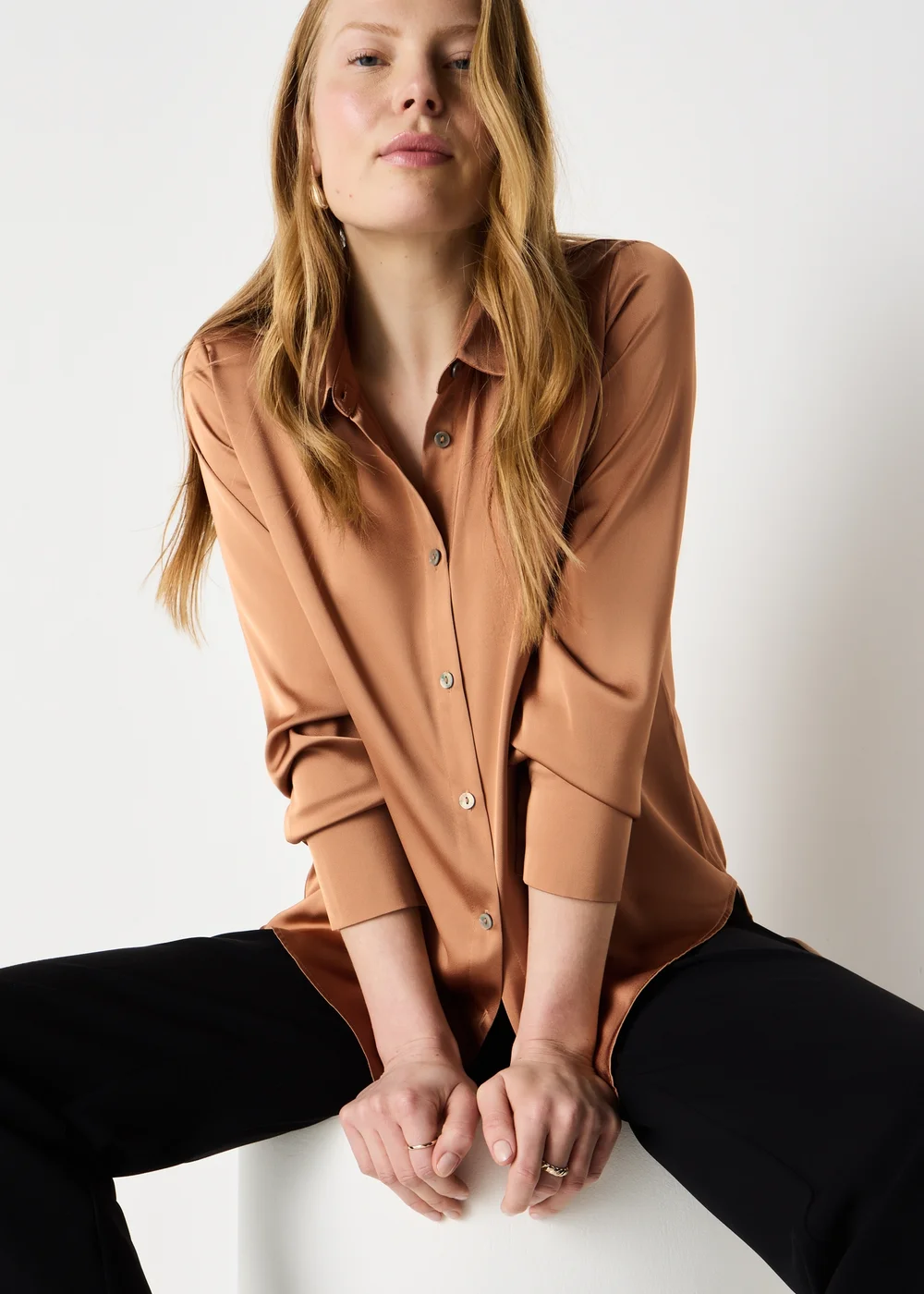 Et Vous Butterscotch Satin Shirt - 8 Image 1
