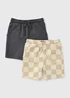 2 Pack Boys Charcoal Chequered Shorts (7-15yrs) - Age 7 Years Image 1