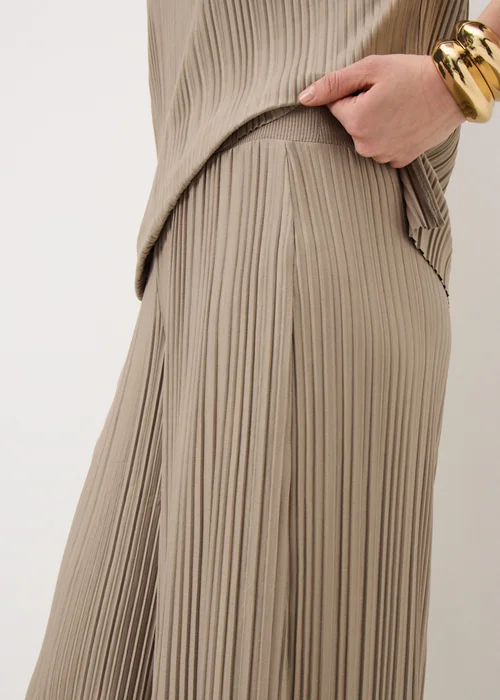 Taupe Plisse Wide Leg Co Ord Trousers - 22/L31 Image 3