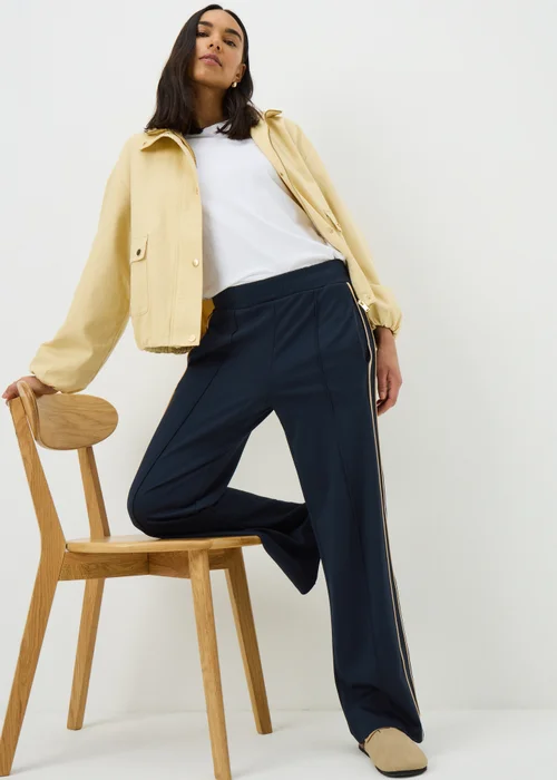 Navy Side Stripe Ponte Wide Leg Trousers - 22/L29 Image 3