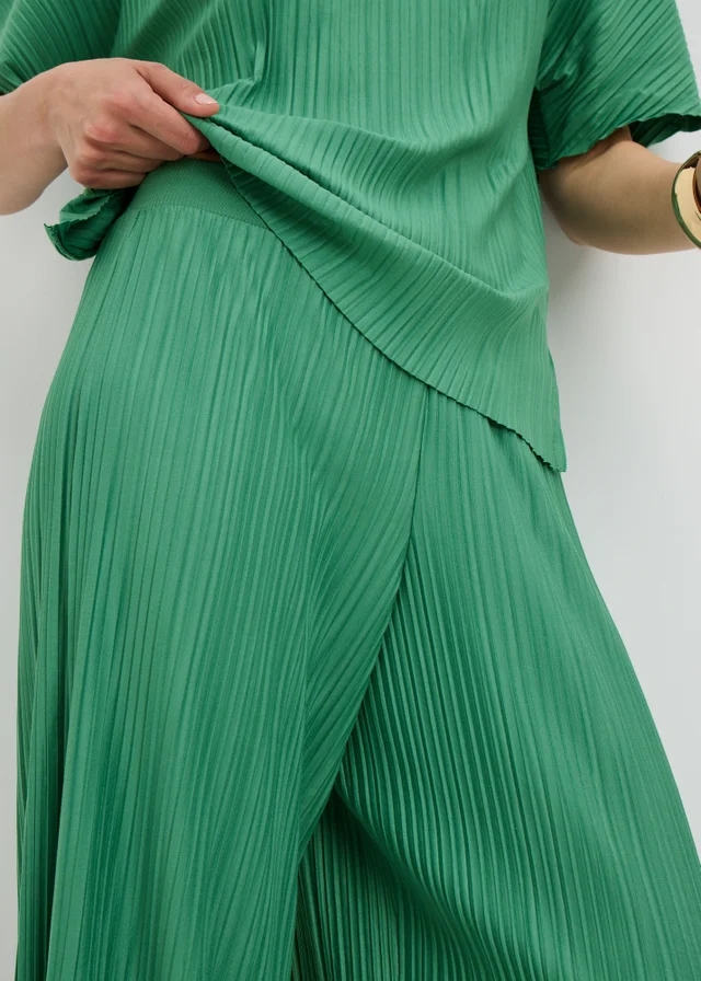 Green Plisse Wide Leg Co Ord Trousers