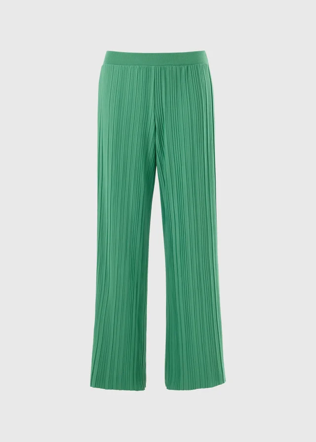 Green Plisse Wide Leg Co Ord Trousers
