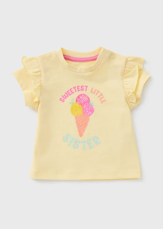 Girls Yellow Little Sister Ice Cream T-Shirt (0-23mths)